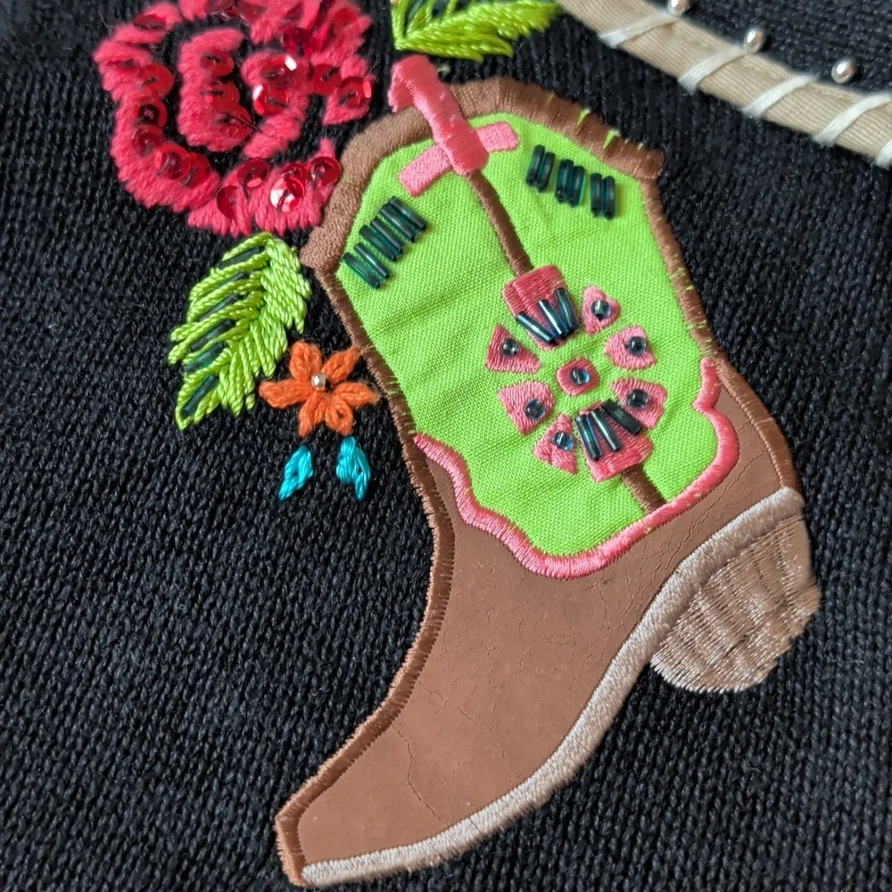 Western Cowboy Boots Sweater Size M Arriviste Vintage Teacher Novelty Whimsy - Picture 11 of 15